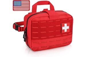 LIVANS Tactical Molle Medical Pouch - Upgraded Size, Large Capacity IFAK Pouch with Detachable Quick Release and Headrest Mount, Includes Flag and Cross Patch