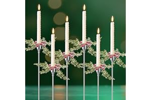 Daifunli 6 Pcs Christmas Taper Candle Rings 1 Inch Christmas Candle Ring for Taper Artificial Wreaths with Red Berry Snowy Pine Candles Ring Holder for Tapers Candles Festival Home Table Decor