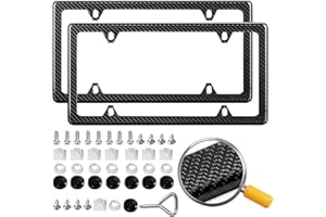 DCRCFIBER Real Carbon Fiber License Plate Frame, 100% Pure Carbon Fiber Frame, Black License Plate Holder Cover with Screw Caps, Anti-Vibration Pads,2 Pack (Twill 4 Hole)