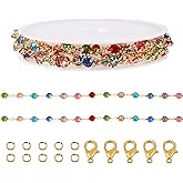 PH PandaHall Pandahall 6.56 Feet Glass Rhinestones Flower Chains 18K Gold Plated Link Chains Bracelet Necklace Chain Bulk with Open Jump Rings Lobster Clasps for Jewelry Making