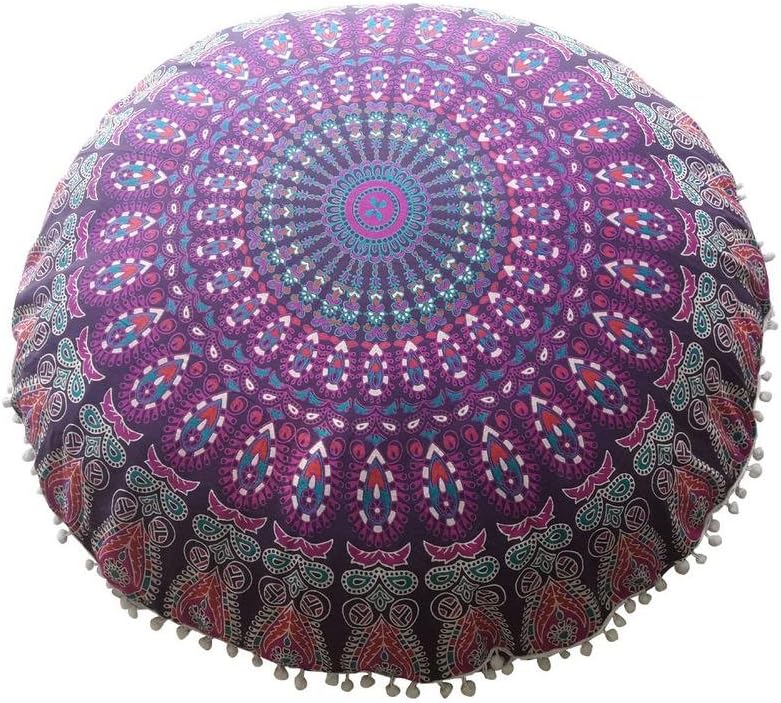 MyCrafts Large 32" Round Pillow Cover,Round Pouf Cover Bohemian Cushion Cover Ottoman Mandala Floor Pillows Mandala Floor Pillow Comfortable Throw Cover Hippie Decorative Boho Floor Pillows