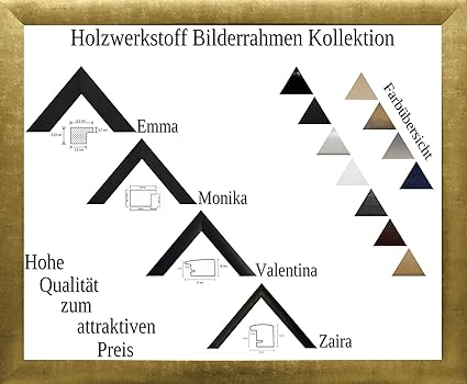 Valentina Holzwerkstoff Bilderrahmen modern abgerundet 30 x 40 cm Größe, Farbe und Verglasung wählbar 40x30 cm, Hier Gold ant