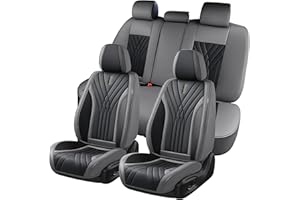 FLORICH Automotive Seat Covers Full Set, Breathable Seat Covers for Cars, Gary Leather Seat Covers 5 Seats, Universal Car Vehicle Cover, Waterproof Interior Accessories for most sedan, truck and SUV