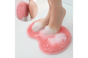 Pink Shower Foot Scrubber Mat Back Washer Exfoliating Bath Wash Pad Wall Mounted Non-Slip Suction Cup