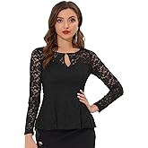 Allegra K Women's Dressy Top Formal Wedding Guest Long Sleeve Lace Peplum Blouse