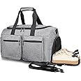 Gym Bag for Men Women, Fitness Workout Sports Bag with Wet Pocket & Shoes Compartment, Weekender Overnight Bag Travel Duffel Bag Carry On Gym Duffle Bag-Grey
