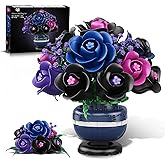 HiWEEGO Flowers Botanicals Building Set - Artificial Purple Black Rose Bonsai Plant for Home Decor, 507PCS Artificial Flowers Building Set Indoor Gothic Decoration, Valentine Birthday Gifts for Adults
