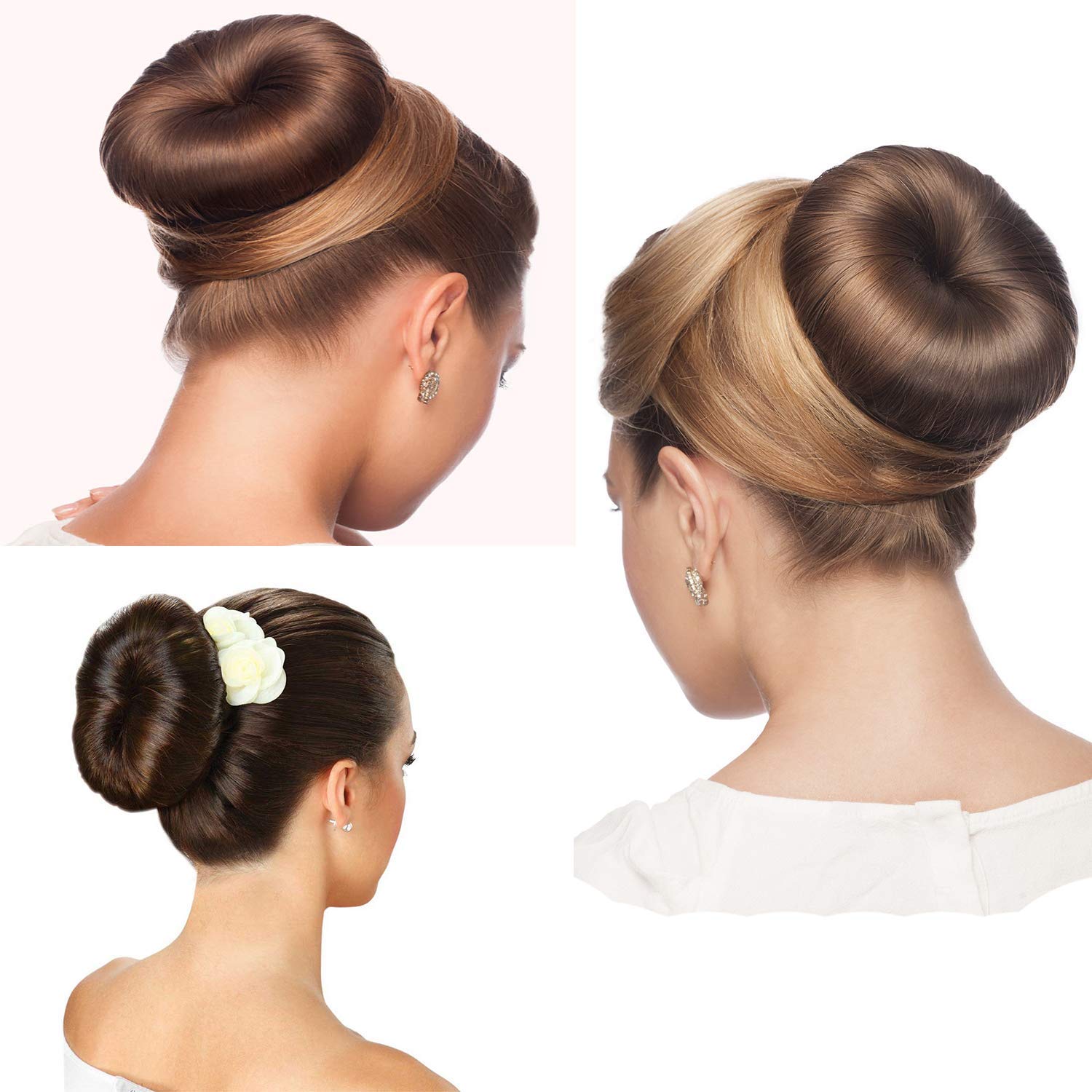 MOXVIN Magic Hair Bun Maker 6 Pack 3 Brown French Twist Fold Wrap Snap + 3 Black Elastic