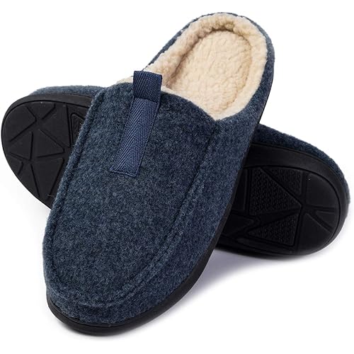 WFL Men's Comfort Memory Foam Slippers Home Shoes Warm Plush Lining for Indoor/Outdoor