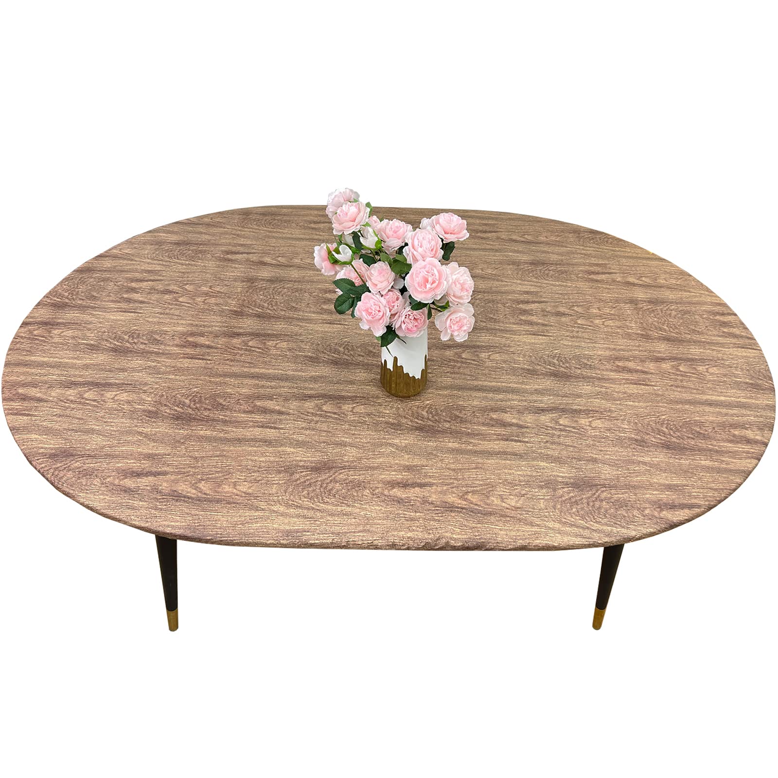 Photo 1 of Pioggia Oval Classic Elastic Edged Flannel Backed Vinyl Fitted Table Cloth Waterproof Oil-Proof Plastic Table Cover - Fits Tables up to 48" W x 68" L