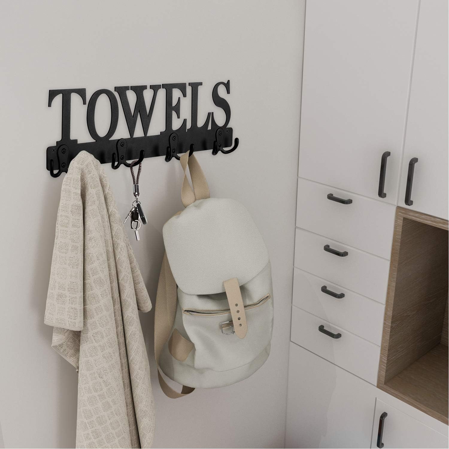 Towel Rack 8 Hooks Towel Holder & Organizer Wall Mount Towel Holder Black Sandblasted Robe Hooks Rustproof and Waterproof for Bathroom Towels, Robes, Kitchen Storage Organizer Rack, Clothing: Home & Kitchen