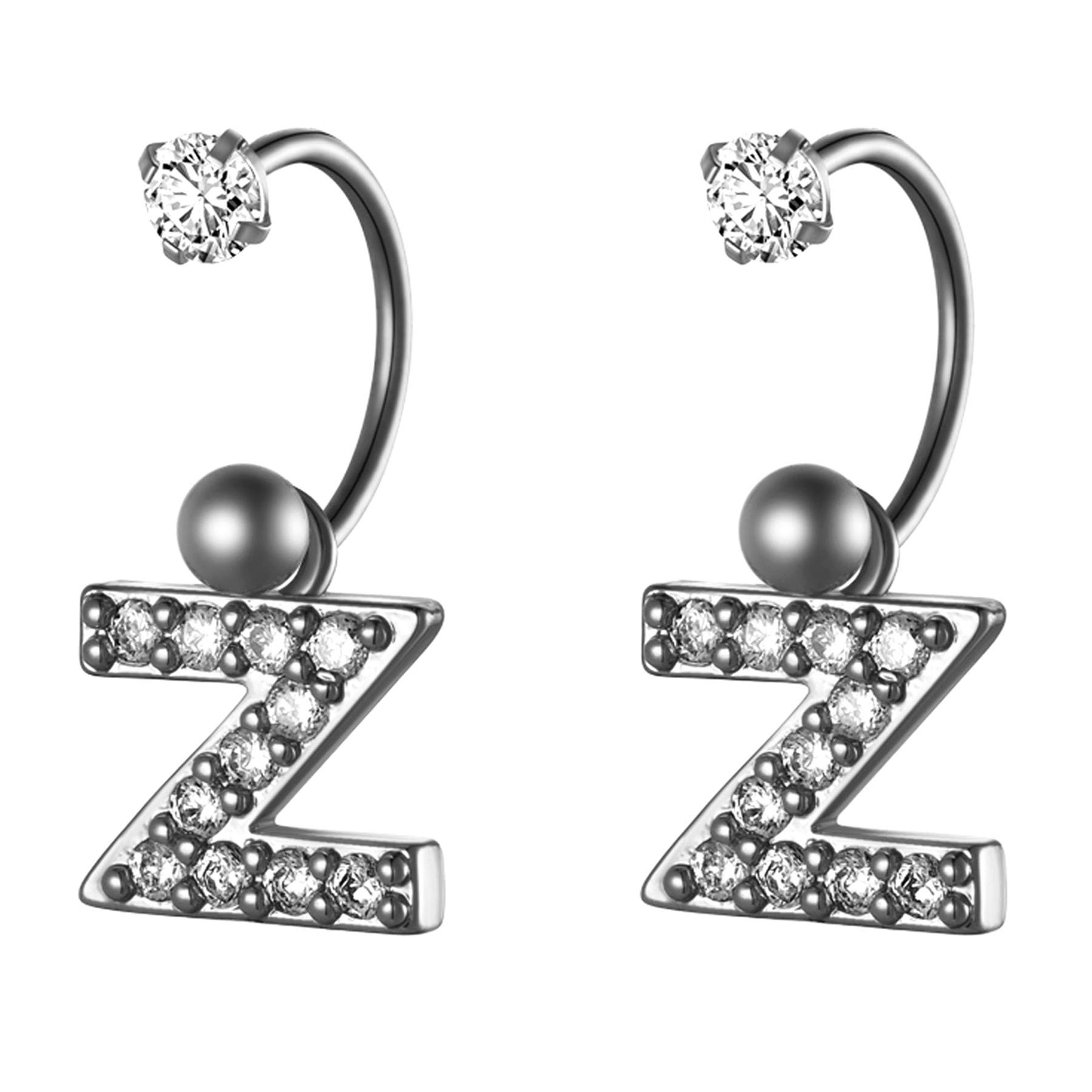 Cupimatch Zircon Dangle Circular Barbells Stud Earrings Alphabet 26 Initial Letters Stainless Steel Navel Button Rings jewelry Gift for Women Girls