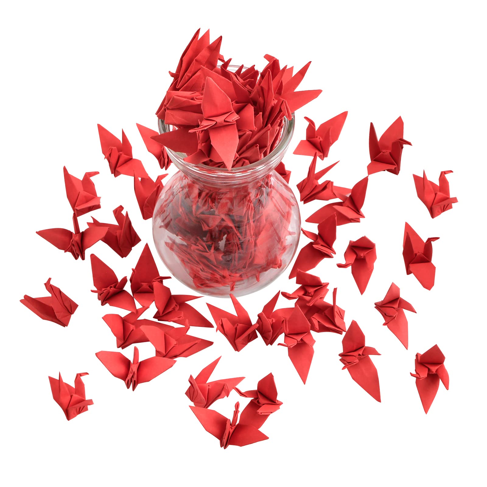 WANDIC 100 Pcs Origami Paper Cranes, Handmade Folded Origami Paper Crane String Garland for Wedding Party Backdrop Home Decoration, Red