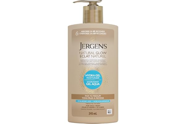 Jergens Natural Glow Hydra Gel Moisturizer Self Tanner for Face and Body Fair to Medium