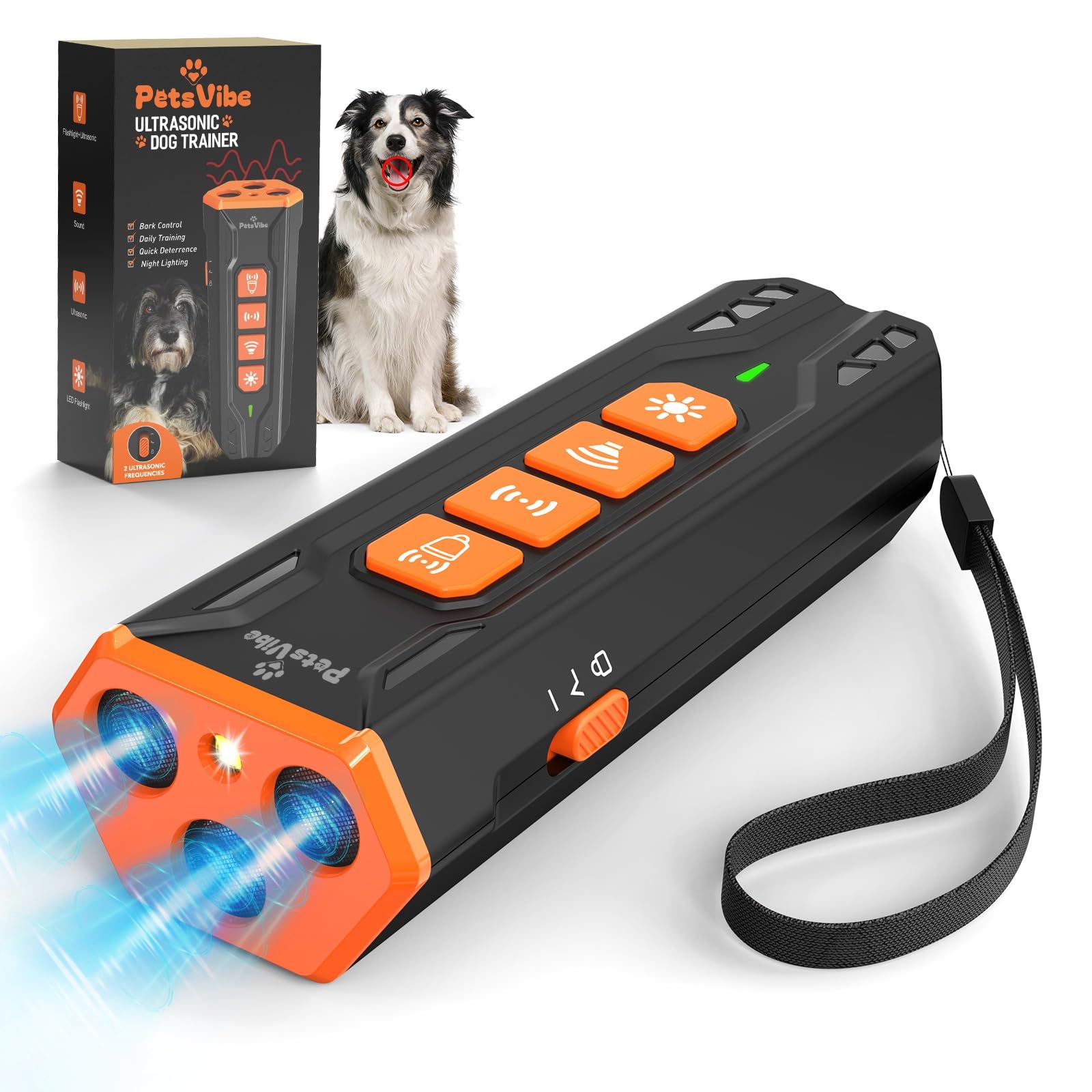 PetsVibe Anti Barking Device for Dogs Black - Effective Ultrasonic Bark Stopper & Dog Barking Deterrent 2-in-1 Handheld Ultrasonic, Dog Trainer for Indoor & Outdoor Use, For Small, Medium & Large Dogs