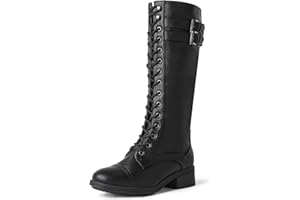 DREAM PAIRS Women's Pu Knee High Riding Combat Boots