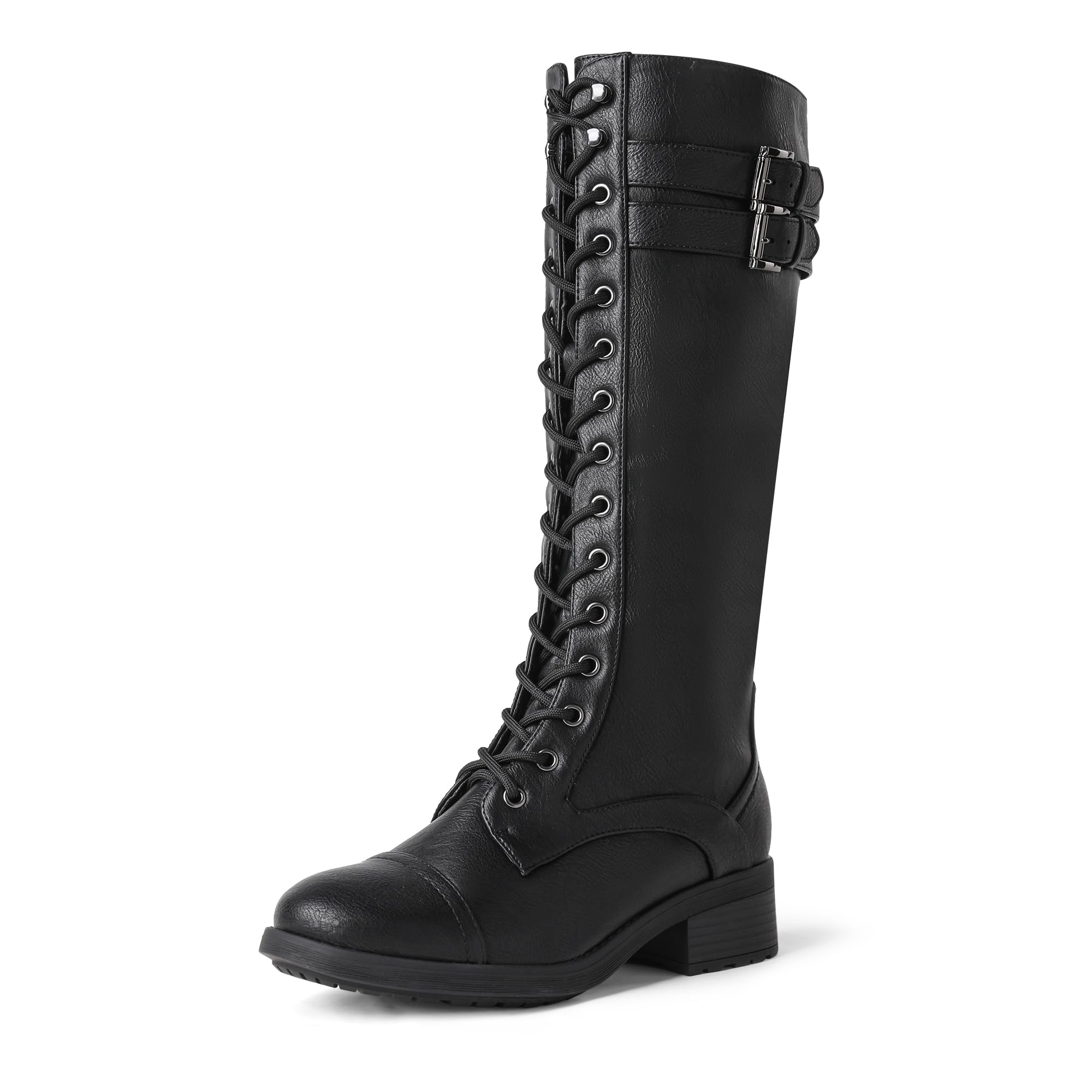Photo 1 of DREAM PAIRS Women's Pu Knee High Riding Combat Boots,Size 8,Black,Georgia