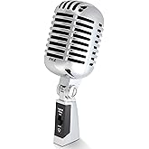 Pyle Classic Retro Dynamic Vocal Microphone - Old Vintage Style Unidirectional Cardioid Mic with XLR Cable - Universal Stand Compatible - Live Performance In Studio Recording - PDMICR42SL (Silver)