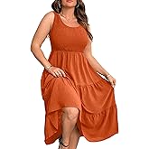 RWJ Plus Size Summer Sleeveless Tank Dress for Women 2025 Smocked Casual Loose Sundress Flowy Beach Tiered Long Midi Dresses