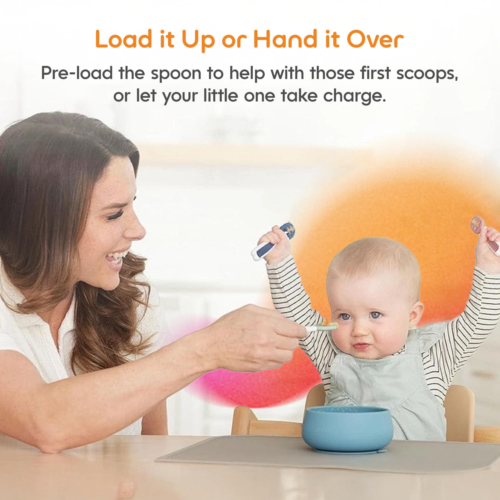 NumNum Baby Spoons Set, Baby Essentials Pre-Spoon GOOtensils for 6+ Months, First Stage Self-Feeding Spoons for Baby Led Weaning (BLW), Silicone Toddler Utensils, BPA-Free, 2 Pack Gray/Green