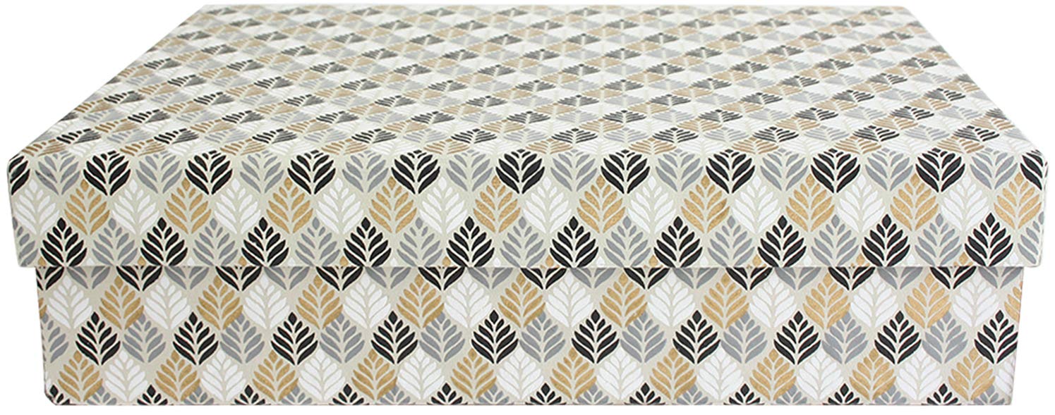 Emartbuy Printed Black Gold Rigid Gift Box – 34 x 23 x 8 cm – Handmade Cotton Paper Presentation Box |Premium Packaging for Hampers, Bridesmaid Gifts, Birthdays, Weddings, Corporate Gifting