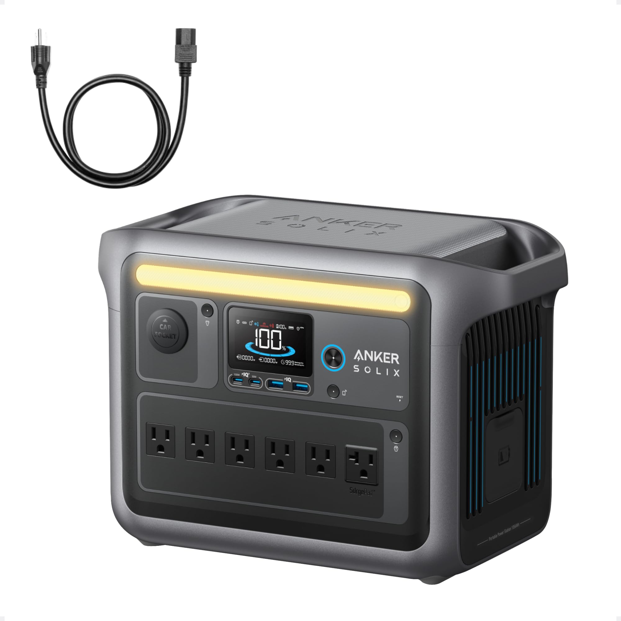 Central eléctrica portátil Anker SOLIX C1000 con cable de carga para automóvil, 1056 Wh