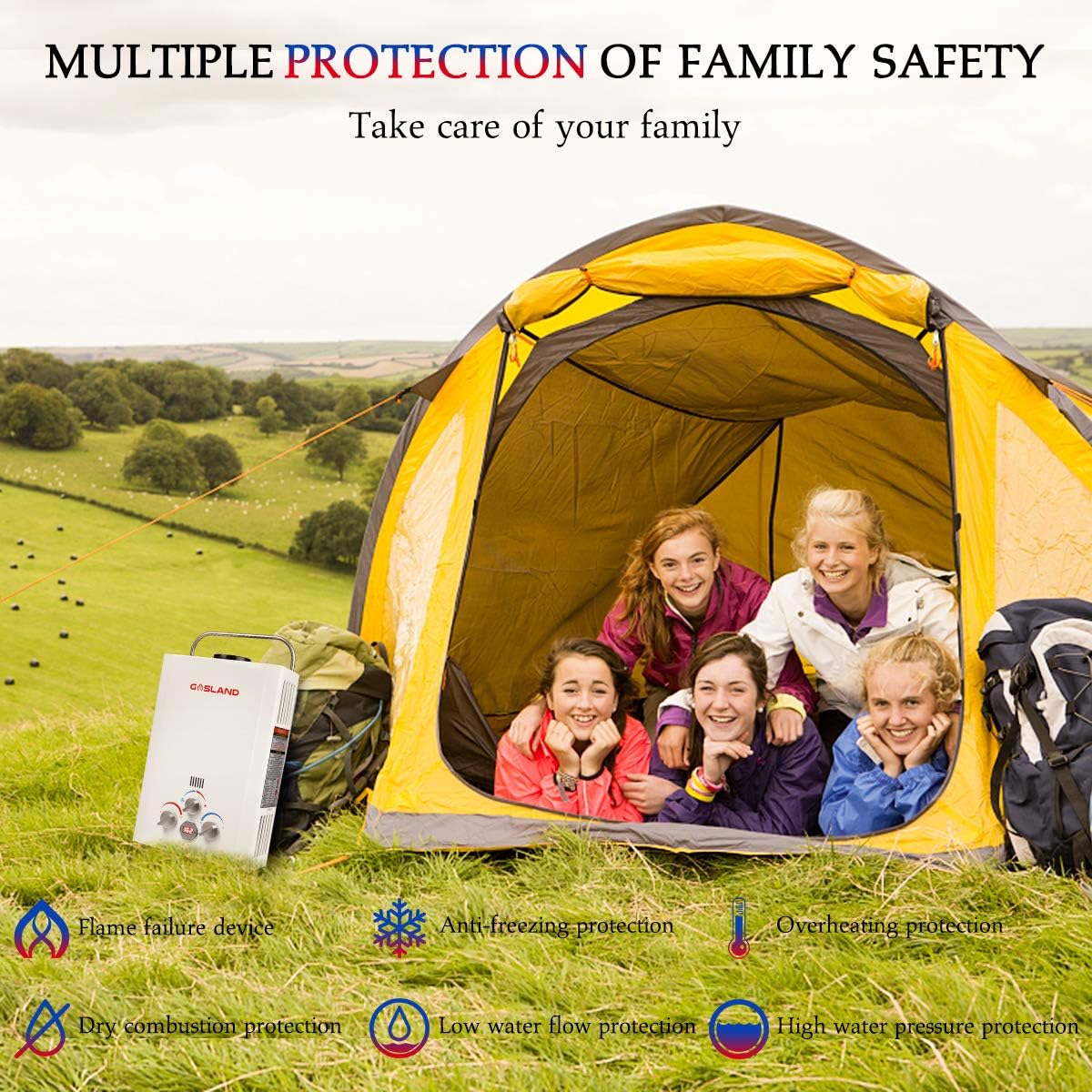 Tankless Water Heater, GASLAND Outdoors BE158 1.58GPM 6L Outdoor Portable Gas Water Heater, Propane Water Heater, Overheating Protection, Easy to Install, Use for RV Cabin Barn Camping Boat, White - - 