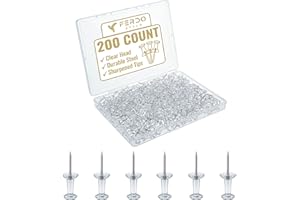 Ferdo Stylo Clear Push Pins, 200 Pack, Plastic Head, Steel Point, Map Tacks, Standard Clear Thumb Tacks for Wall Hangings, Bu