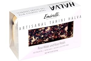 EMIRELLI SAN FRANCISCO Emirelli Artisanal Halva Dessert – Authentic Middle Eastern Candy Turkish Sweets – Vegan Candy 55%-Tahini Halwa - Halvah Traditional International Sweets - Rose Water and Rose Petal Flavor, Pack of 1
