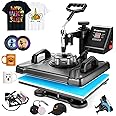 Heat Press 5 in 1 Tshirt Press Machine 12"x15" Pro Digital Sublimation Heat Transfer Presser 360° Swing Away Shirt Printing Machine for T-Shirts Mug Hat/Cap Plate (Blue, 5 in 1 Heat Press)