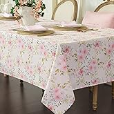 Joyfol Day Flower Tablecloth, Pink Floral Table Cloth for Rectangle Tables,Waterproof Resistant Rose Table Cover for Valentines,Parties,Wedding Use Spring/Summer (54 X 78 Inch)