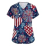 4th of July Tops Printed Nurse Uniforms 2025 Scrub