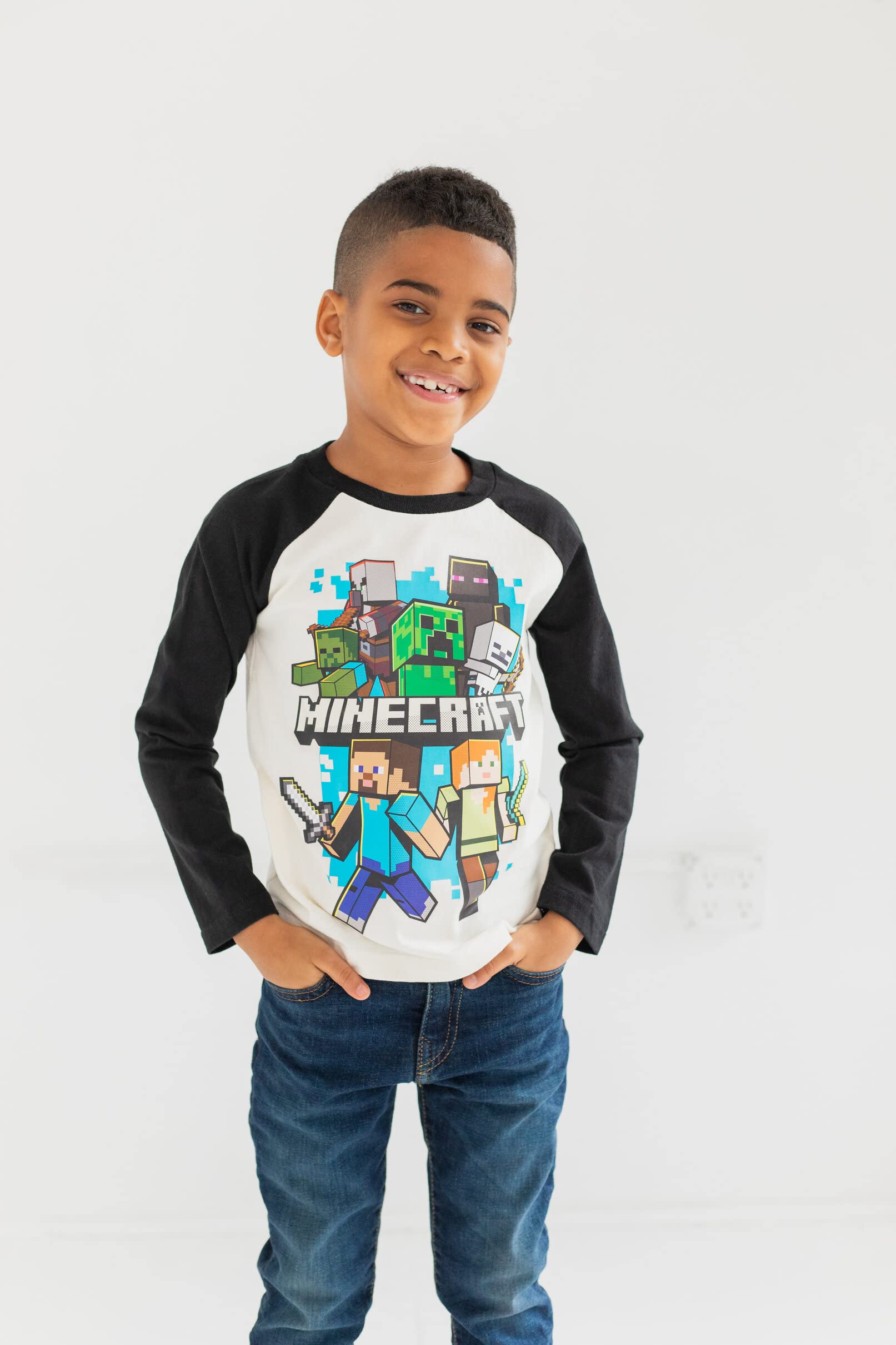 Minecraft 2 Pack Long Sleeve T-Shirts Little Kid to Big Kid Sizes (4-18-20)