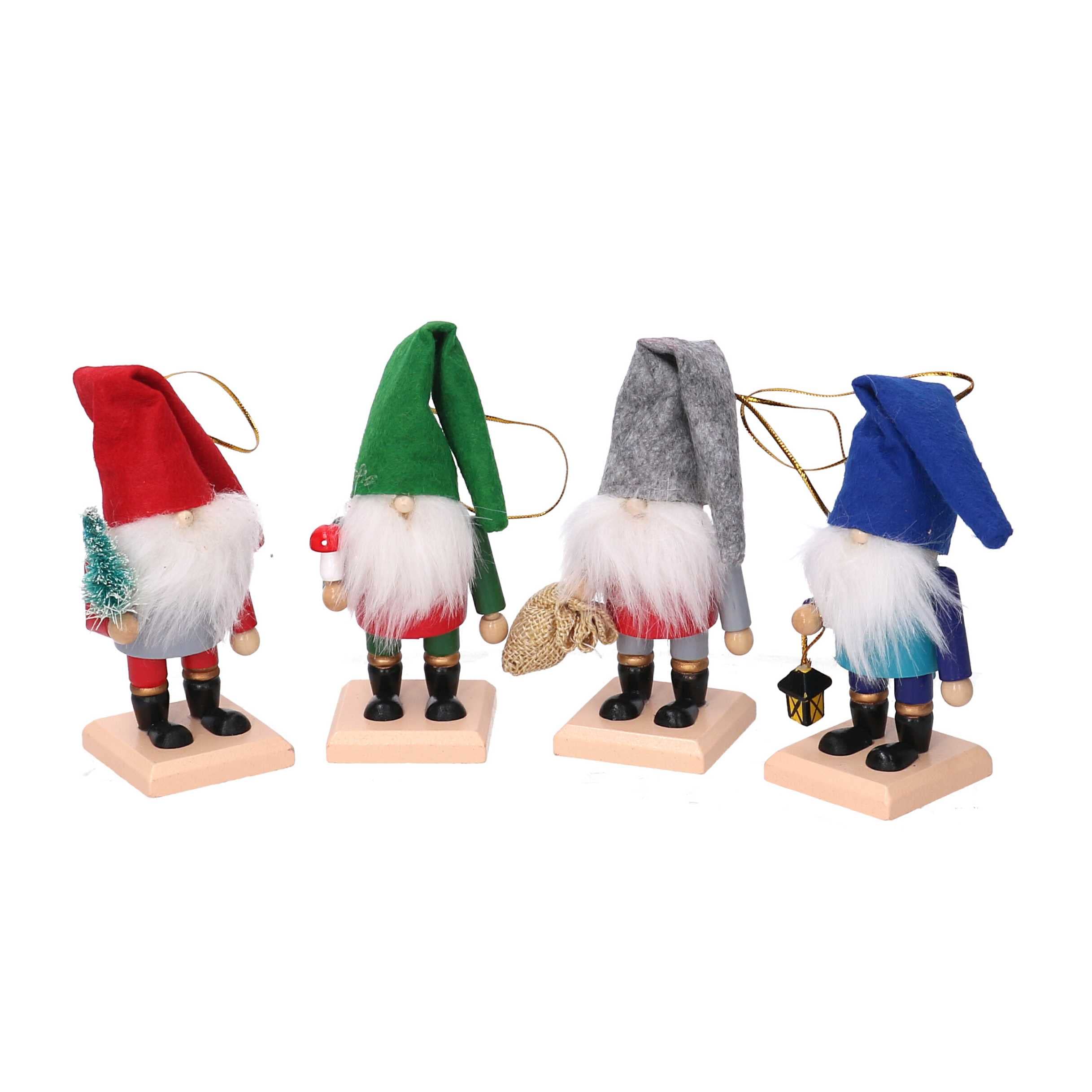 Vacchetti Giuseppe Pack of 4 mixed gnomes for tree and table decoration 12 cm tall