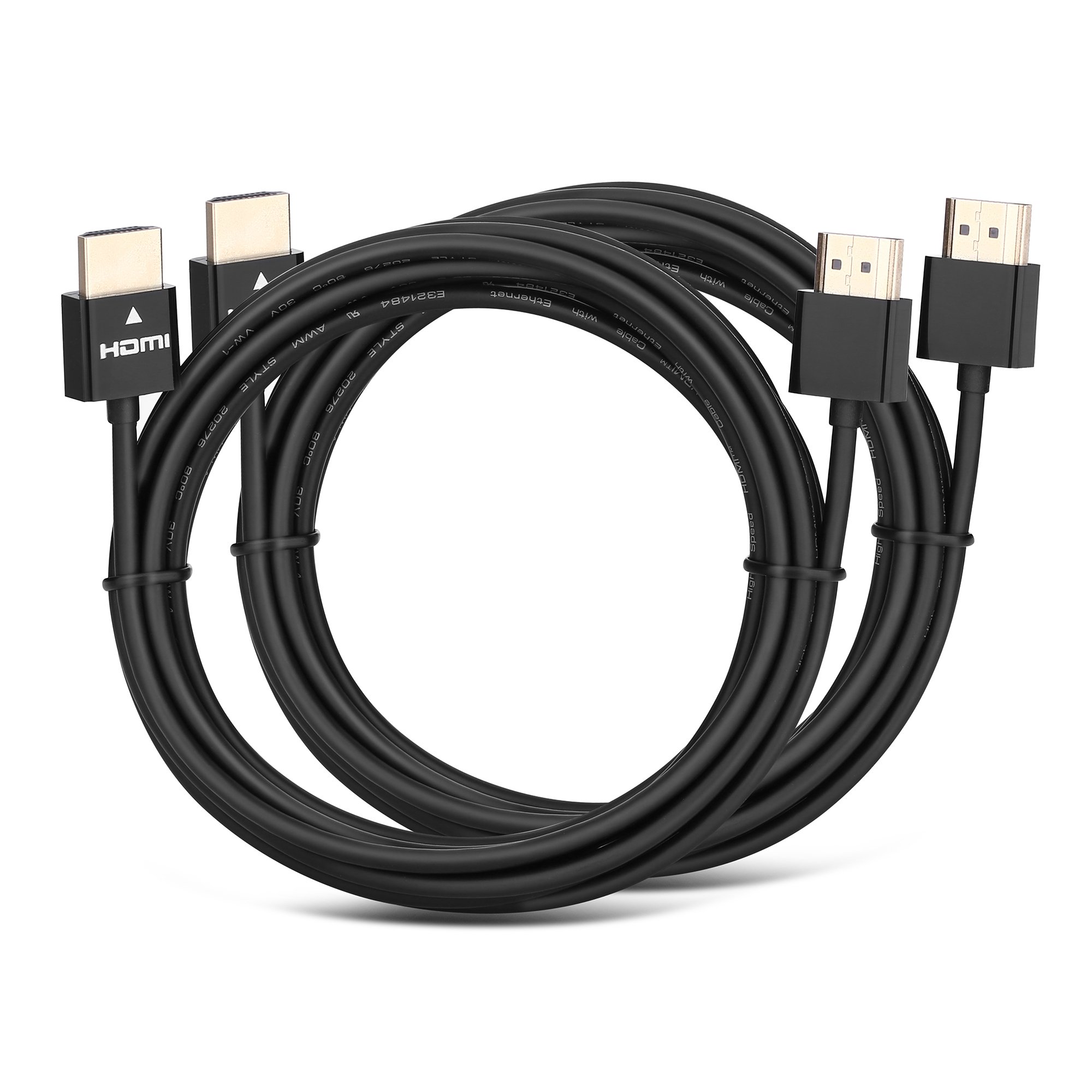 PERLESMITH 2-Pack 10 Feet Ultra-Slim HDMI Cables 3D & 4K Rated with Ethernet - Bonus a Right Angle Adapter and 3 PCS Cable Tie