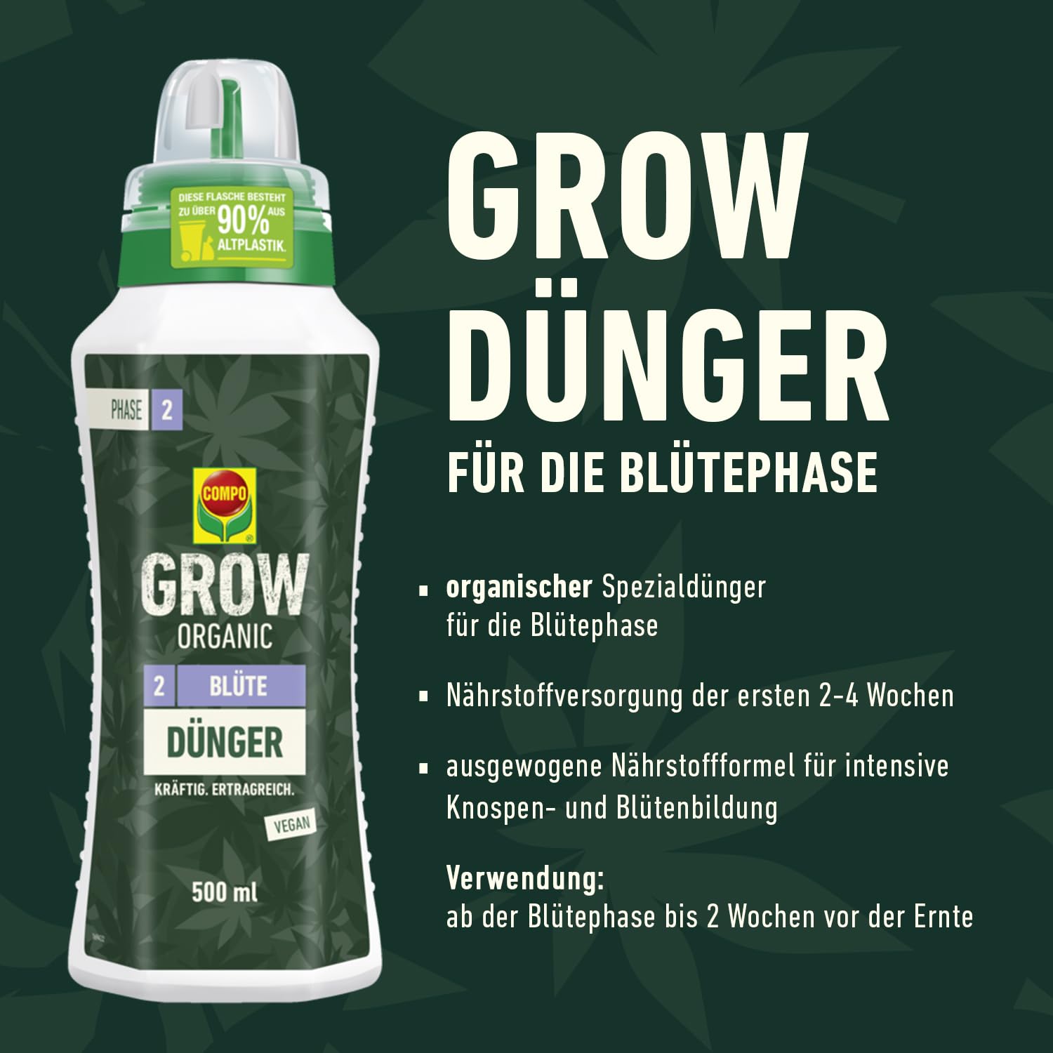 COMPO GROW ORGANIC Blüte Dünger für Spezialkulturen - Dünger für Indoor & Outdoor - Spezialdünger für die Blütephase - organisch - 500ml, braun 2