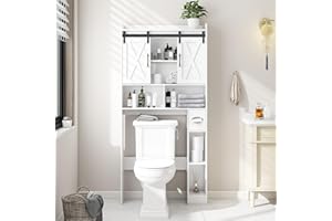 Bonvache Over The Toilet Storage Cabinet, Farmhouse Design Above Toilet Storage Cabinet，Bathroom Space Saving Rack with Slidi