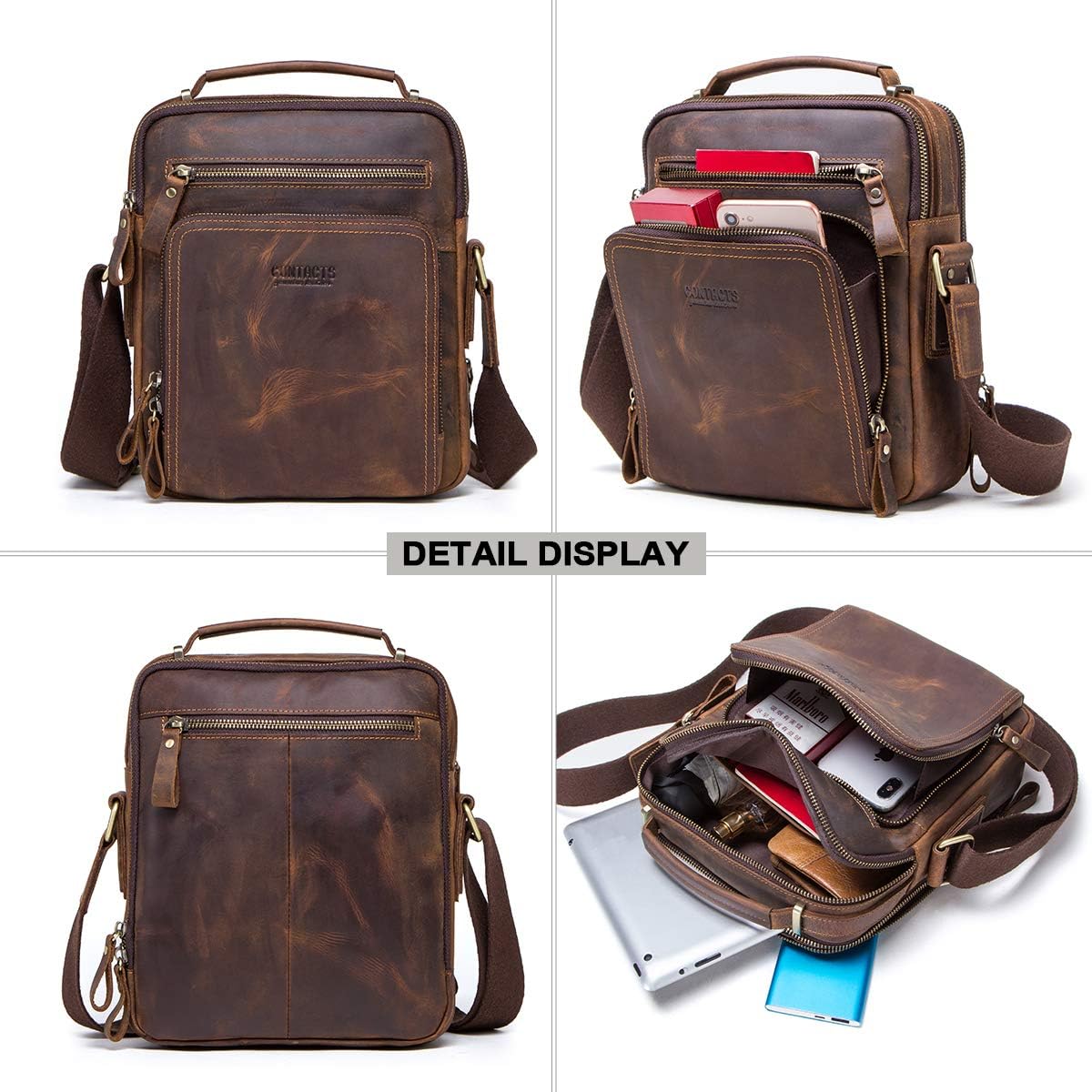 Leather Messenger for Men Leather Man Purse Crossbody Shoulder Bag Business 9.7" iPad Travel Bag School Travel Handbag - Image 5