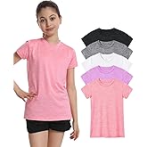 Orrstarry 5 Pack Girls Athletic Shirts Short Sleeve Dry Fit Sports T-Shirts Crew Neck Activewear Tees Tops for Kids Teens