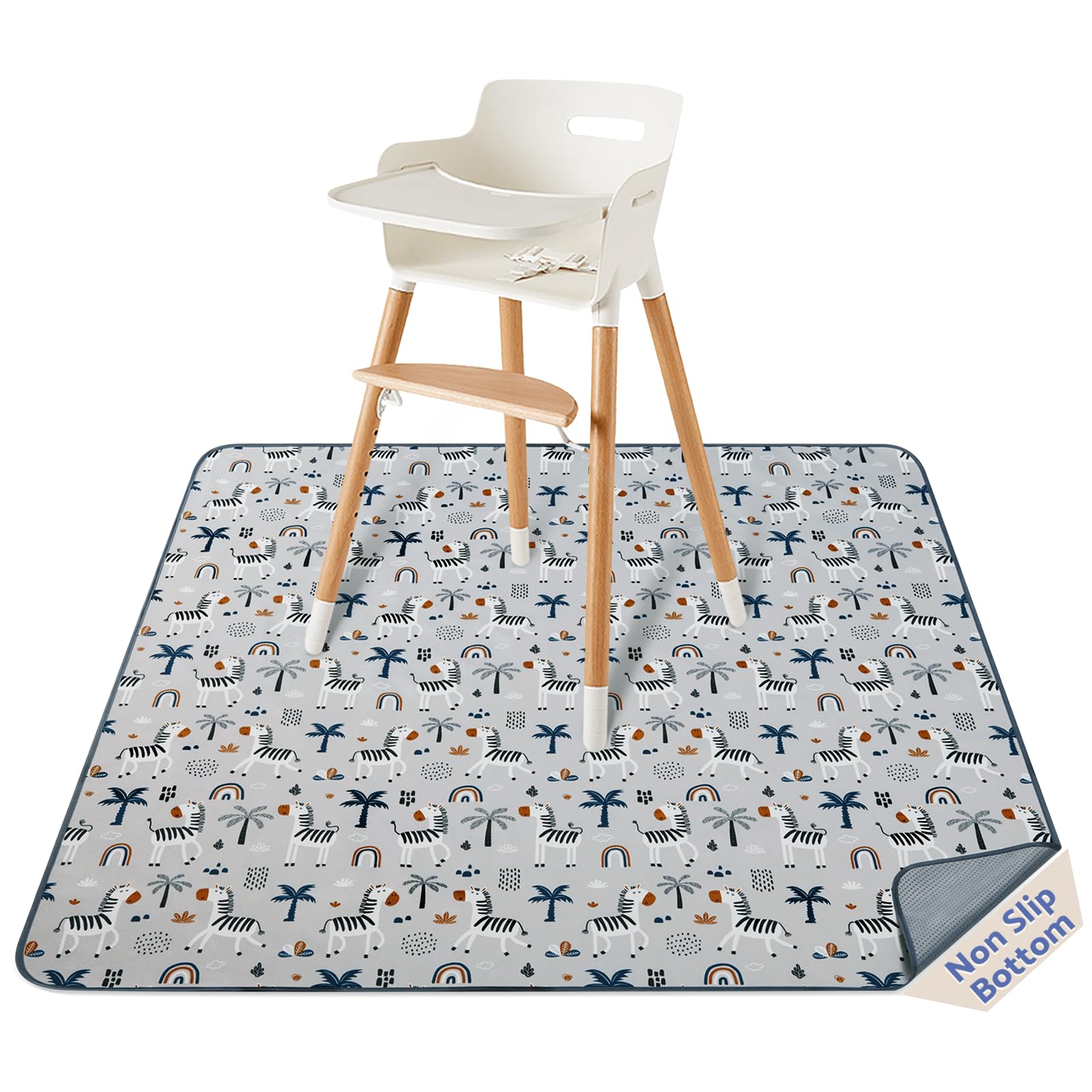 Photo 1 of Blissful Diary Baby Splat Mat for Under High Chair, 50.4 x 50.4 Inch Wipeable Splash Mat, Waterproof and Washable, Anti-Slip Floor Protector, Gray Zebra