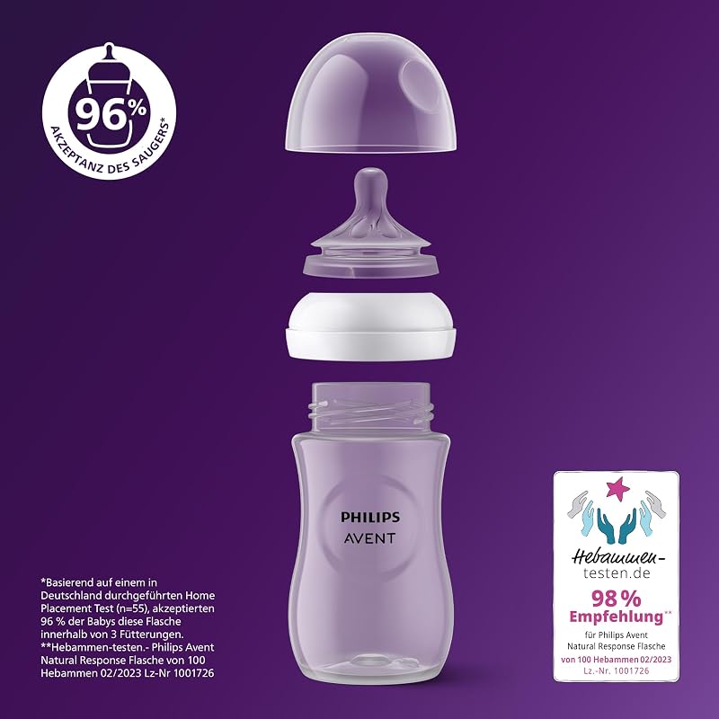 Philips AVENT Babyflaschen Natural Response, Geschenkset für Neugeborene – 4 Babyflaschen, ultra soft Schnuller und Flaschenbürste, Babys von 0–12 Monaten und älter (Modell SCD838/11)