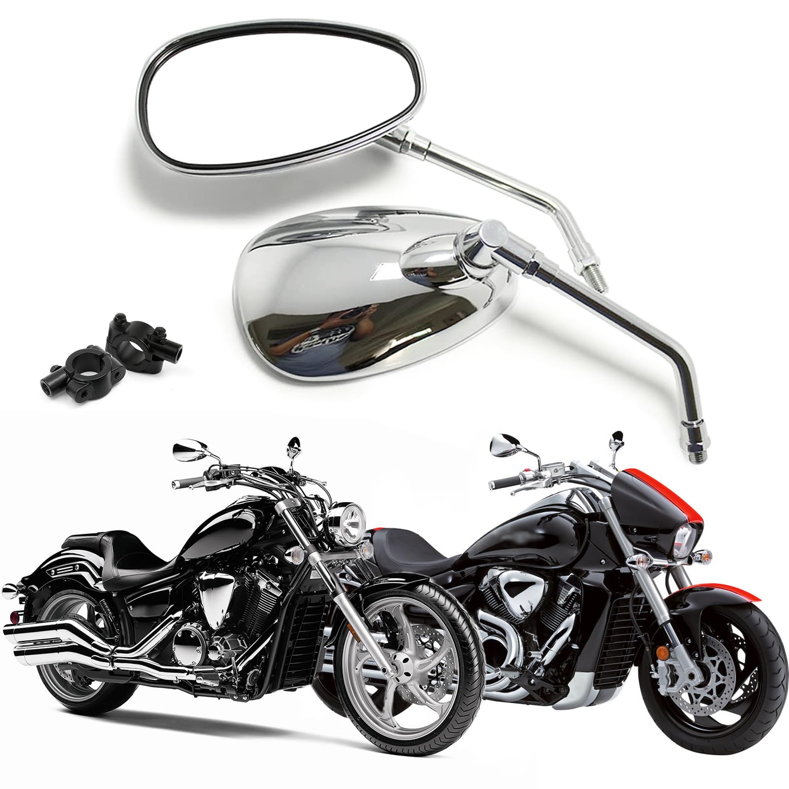 Photo 1 of DREAMIZER Motorcycle Mirrors for Handlebars - 10mm Chrome Mirrors with Mount for Fury Shadow Rebel VTX Valkyrie Vstar Vulcan 900 Roadstar Scooter ATV - Oval