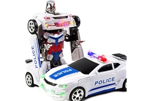 Toysery Transforming Robot Police Car Toy with Lights - Smart Police Car to Robot Toy for Kids and Toddlers, Bump and Go Action, Perfect for Boys Ages 3-5