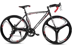 PanAme 14-21 Speed Road Bike with Light Aluminum Alloy Frame, 700C Wheel Commuter Bicycle with Dual Disc/V Brakes for Men and Women, Adult Faster Racing Bike (Black, Red, Blue, White)