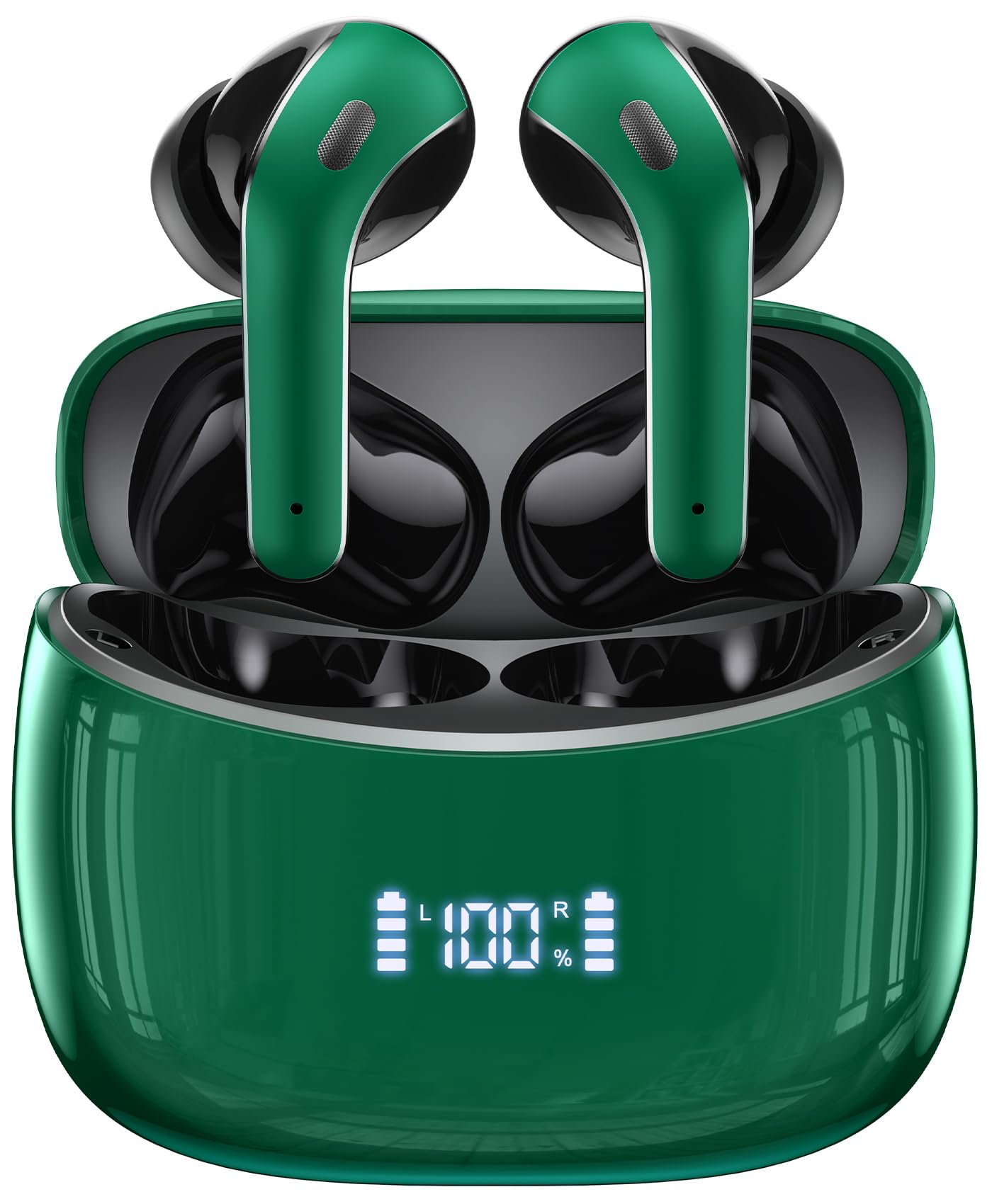 Wireless Earbuds Bluetooth 5.4 Headphones 60H Playtime Bass Stereo Ear Buds with Noise Cancelling Mic LED Display Earbud & in Ear Earphones IP7 Waterproof for Laptop Pad Phones Sports Workout Green M