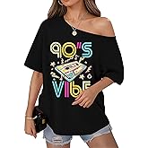 OCURHU 80s Shirts for Women Oversized Retro Off The Shoulder Top Disco 80s 90s Theme Party Outfit