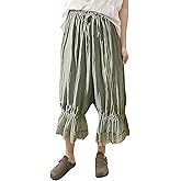 NUFIWI Women Ruffle Long Bloomer Y2k Lace Trim Pettipants Pantaloons Mid Rise Cropped Pajama Pants Under Dress Slips