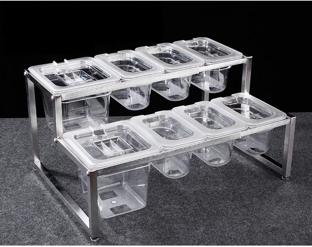 ALXDR Spice Rack Condiment Server Tray Container Stand - PC Food Pan & Stainless Steel Retractable Holder, for Salads And Dressings, with Notched Lids And Spoons