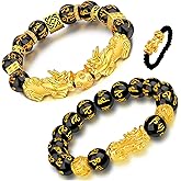 Homelavie 2 Pcs Feng Shui Black Obsidian Wealth Bracelet 12mm Mantra Bead Pi Xiu Bracelets for Women Men Attract Wealth and Good Luck