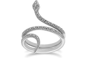 GEMONDO Sterling Silver 925 Marcasite Snake Ring Size 5, 6, 7, 8, 9, 10, and 11 Art Nouveau Inspired Design Statement Ring